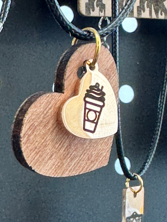 Metal & wood heart Pendant